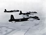 Three Stirling bombers taking off