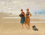 Beach scene with french fisherwomen