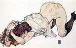Kneeling girl, back by both elbows Egon Schiele