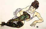 Reclining Woman with Green Stockings aka Adele Harms Egon Schiel
