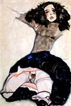 Dark-haired girl with turn up skirt Egon Schiele