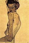 Self Portrait with Arm Twisting above Head Egon Schiele