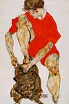 Female Model in Bright Red Jacket and Pants Egon Schiele