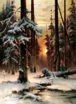 Winter sunset in the fir forest Julius Sergius von Klever