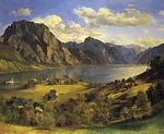 Landscape around Lake of Traun with a castle Ferdinand Georg Wal