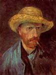 Self-Portrait with Straw Hat and Pipe Vincent Van Gogh