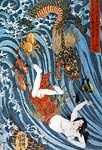 Tamatori being pursued by a dragon Utagawa Kuniyoshi
