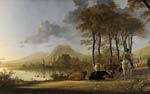 river landscape with horseman and peasants