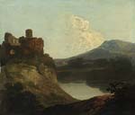 Welsh landscape with a ruined castle by a lake