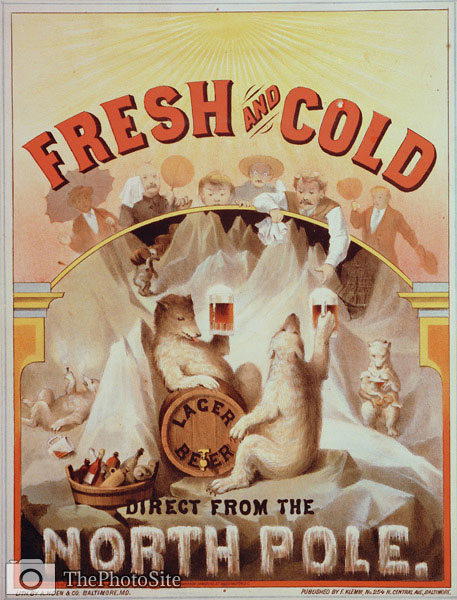 Fresh and cold Lager Beer Advertising Poster 1877 - Click Image to Close