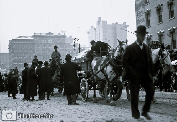Horse and cart shifting loads of snow, New York 1908 - Click Image to Close