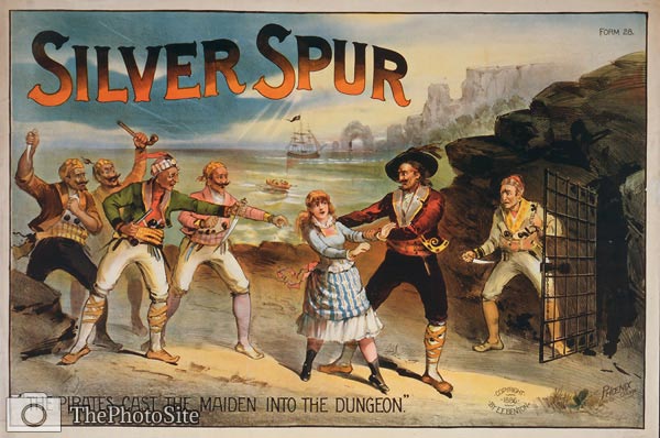 Silver spur Pirates Cast Maiden into Dungeon Theatre Poster 1886 - Click Image to Close