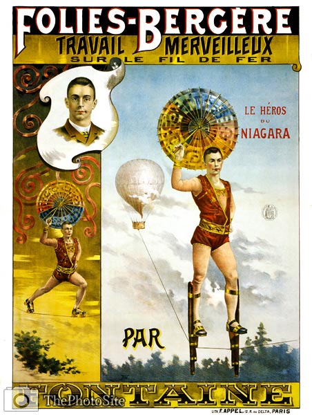 French poster shows aerialist Fontaine, labeled one of "le heros - Click Image to Close