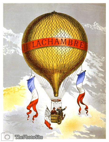 Balloon labeled "H. Lachambre," with two men riding in the baske - Click Image to Close
