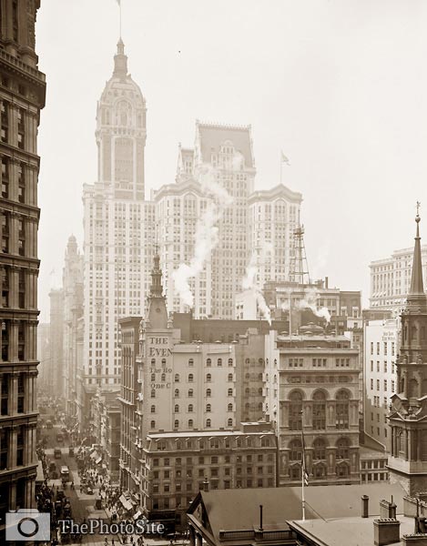 New York, down Broadway from the post office 1900s - Click Image to Close