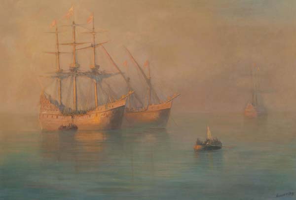 Ships of columbus 1880 by Ivan Aivazovsky - Click Image to Close