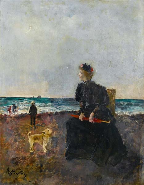 Femme assise sur la plage - Click Image to Close