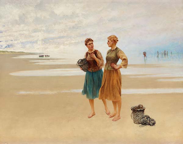 Beach scene with french fisherwomen - Click Image to Close