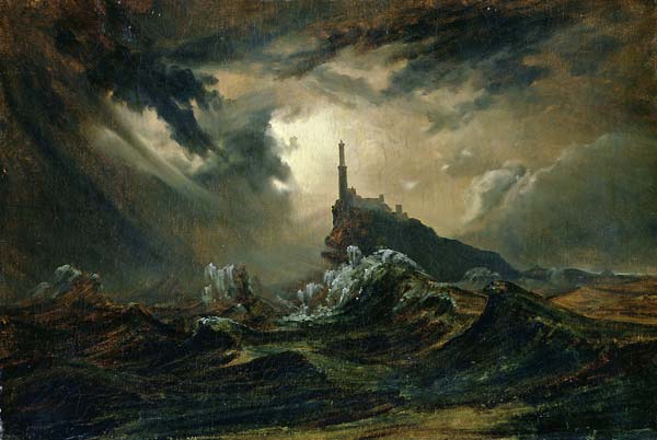 Stormy sea with Lighthouse - Click Image to Close