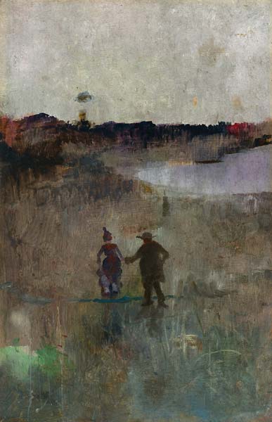 Landscape with two small figures, Richmond New South Wales - Click Image to Close