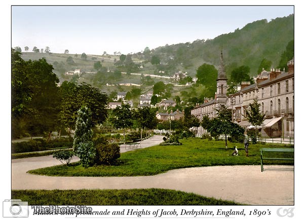 Matlock with promenade and Heights of Jacob, Derbyshire, England - Click Image to Close