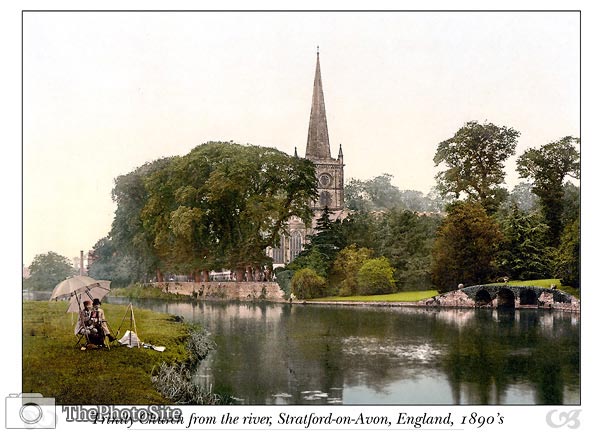 Trinity Church from the river, Stratford-on-Avon, England - Click Image to Close