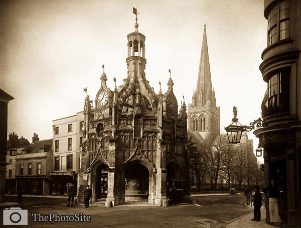 Chichester Market Cross and Cathedral, victorian photograph - Click Image to Close