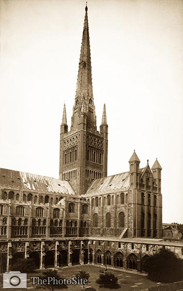 Norwich Cathedral. Spire and Cloisters - Click Image to Close