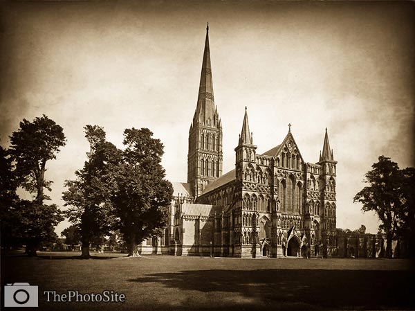 Salisbury Cathedral, West Front antique photograph - Click Image to Close