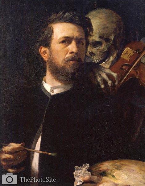 Selfportrait with death by Arnold Bocklin - Click Image to Close