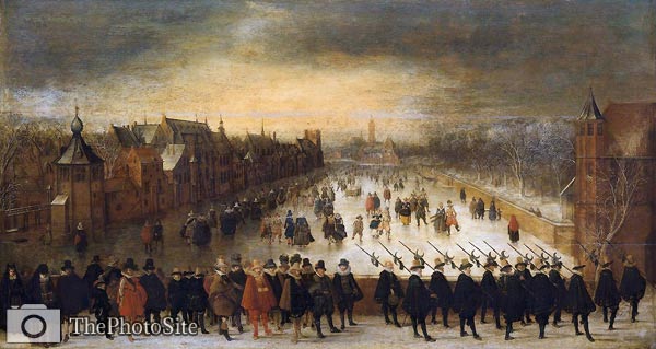 Maurice with his Bodyguard and Entourage at the Frozen Hofvijver - Click Image to Close