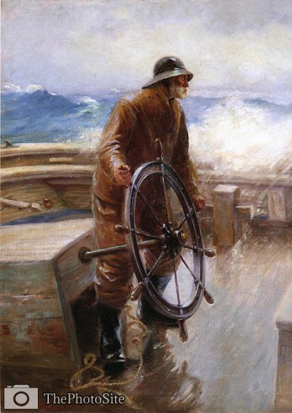 Fisherman at the Wheel by Augustus Bugler - Click Image to Close
