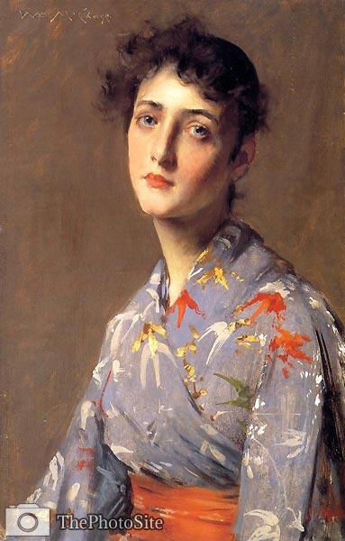 Girl in a Japanese Kimono by William Merritt Chase - Click Image to Close