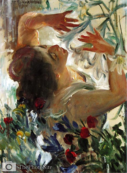 Woman with Lillies in a Greenhouse Lovis Corinth - Click Image to Close