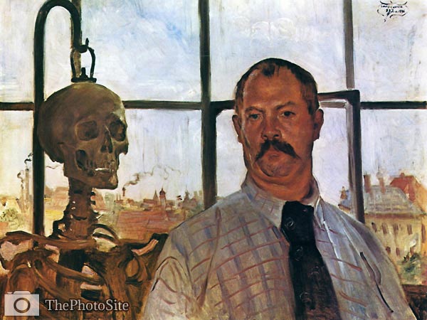 Self-portrait with skeleton Lovis Corinth - Click Image to Close