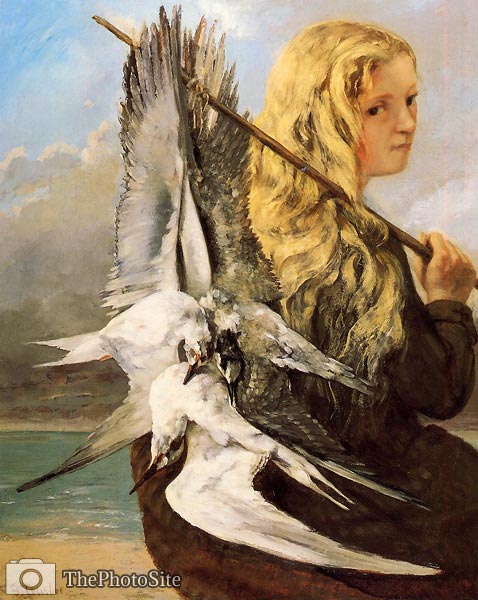 Girl with Seagulls, Trouville by Gustave Courbet - Click Image to Close