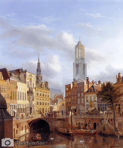 The Oudegracht with a View of the Old Town Hall and the Dom Towe - Click Image to Close