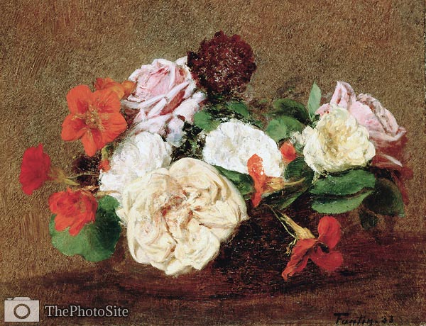Roses and Nasturtiums in a Vase Henri Fantin-Latour - Click Image to Close