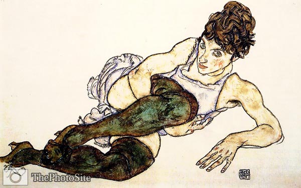 Reclining Woman with Green Stockings aka Adele Harms Egon Schiel - Click Image to Close