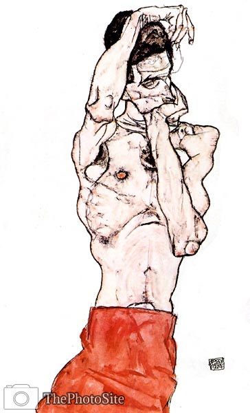 Male with red cloth Egon Schiele - Click Image to Close