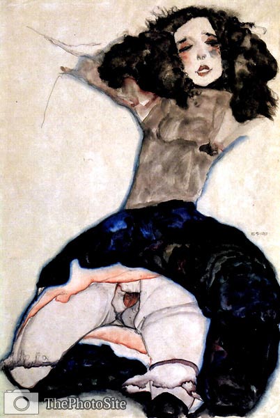 Dark-haired girl with turn up skirt Egon Schiele - Click Image to Close