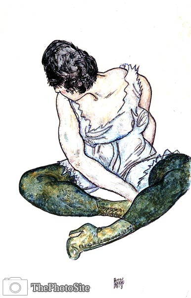 Seated Woman with Green Stockings Egon Schiele - Click Image to Close