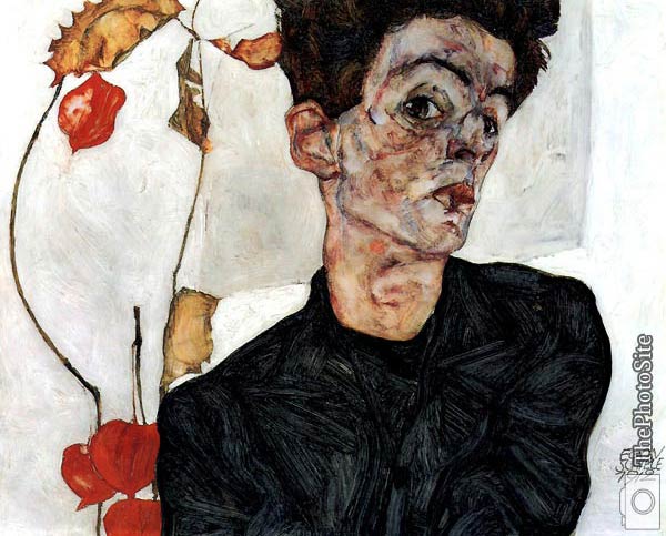 Selfportrait with lampion fruits Egon Schiele - Click Image to Close