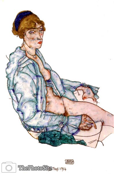 Sitting woman with blue hair-band Egon Schiele - Click Image to Close