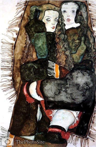Two Girls on a Fringed Blanket Egon Schiele - Click Image to Close