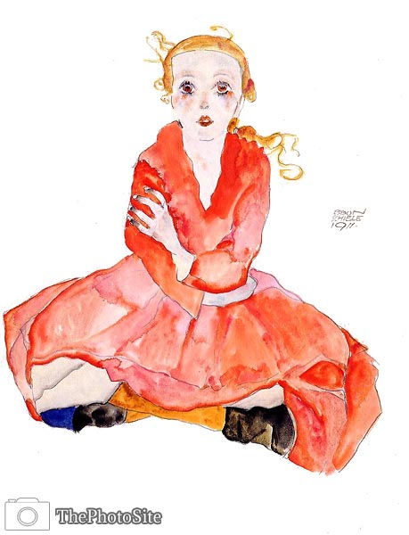 Seated Girl Facing Front Egon Schiele - Click Image to Close