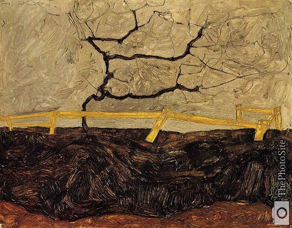 Bare Tree behind a Fence Egon Schiele - Click Image to Close