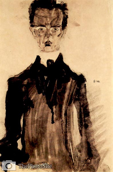 Selfportrait in the black garb Egon Schiele - Click Image to Close