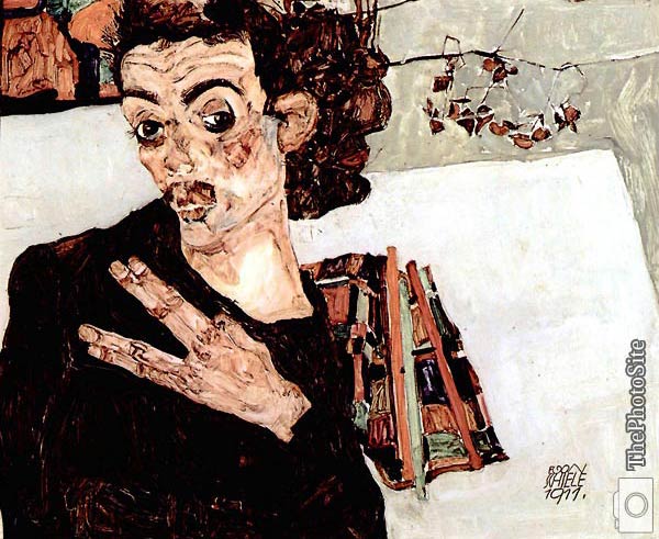 Selfportrait with black clay jar Egon Schiele - Click Image to Close
