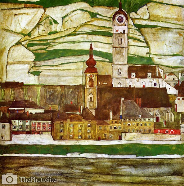 Stein on the Danube with Terraced Vineyards Egon Schiele - Click Image to Close